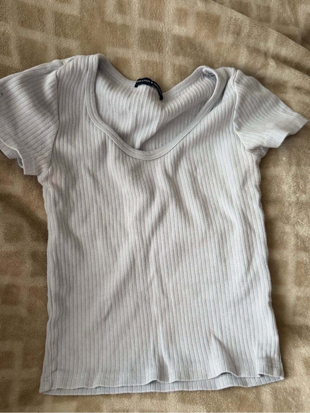 Brandy Melville Light Gray Ribbed Scoop Neck Tee